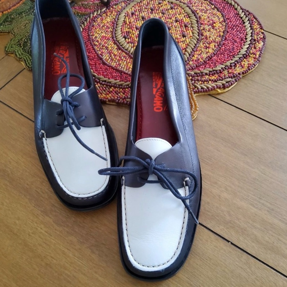 Salvatore Ferragamo Black and White Loafers